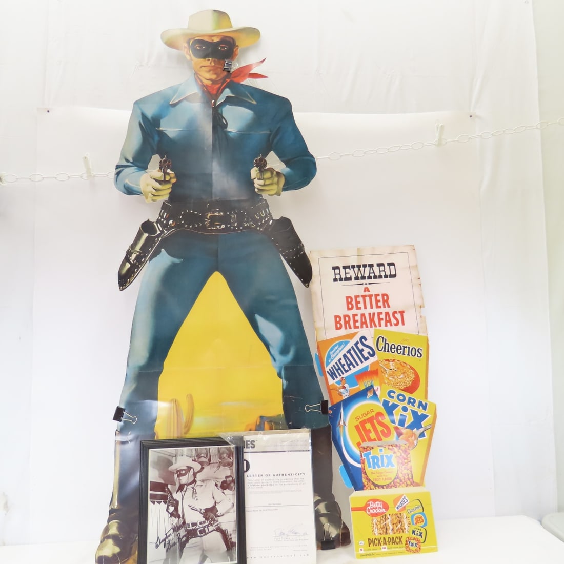 Clayton Moore Lone Ranger Signed Photo & Standup: 5'ft cardboard stand up, COA with 8x10" photo Please read terms & conditions and ask questions before bidding.