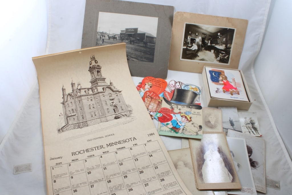 Photos, Valentines, Ron Hunt Calendar, Note Cards: Photos, Valentines, Ron Hunt Calendar, Note Cards- 1984 Ron Hunt Rochester, Minnesota Building Drawings Calendar, Cabinet Card Photos, Vintage Valentines all as pictured. Please ask questions and read