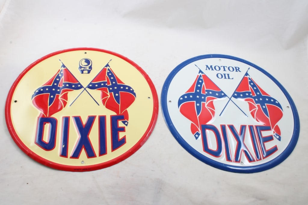 2 Dixie Motor Oil Metal Signs: 2 Dixie Motor Oil Metal Signs- 11 3/4" in diameter as pictured. Please ask questions and read terms & conditions before bidding.