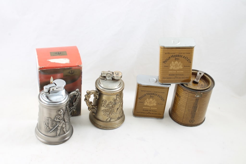 3 Tobacco Tins, 2 Stein Table Lighters Japan (1 of 11)