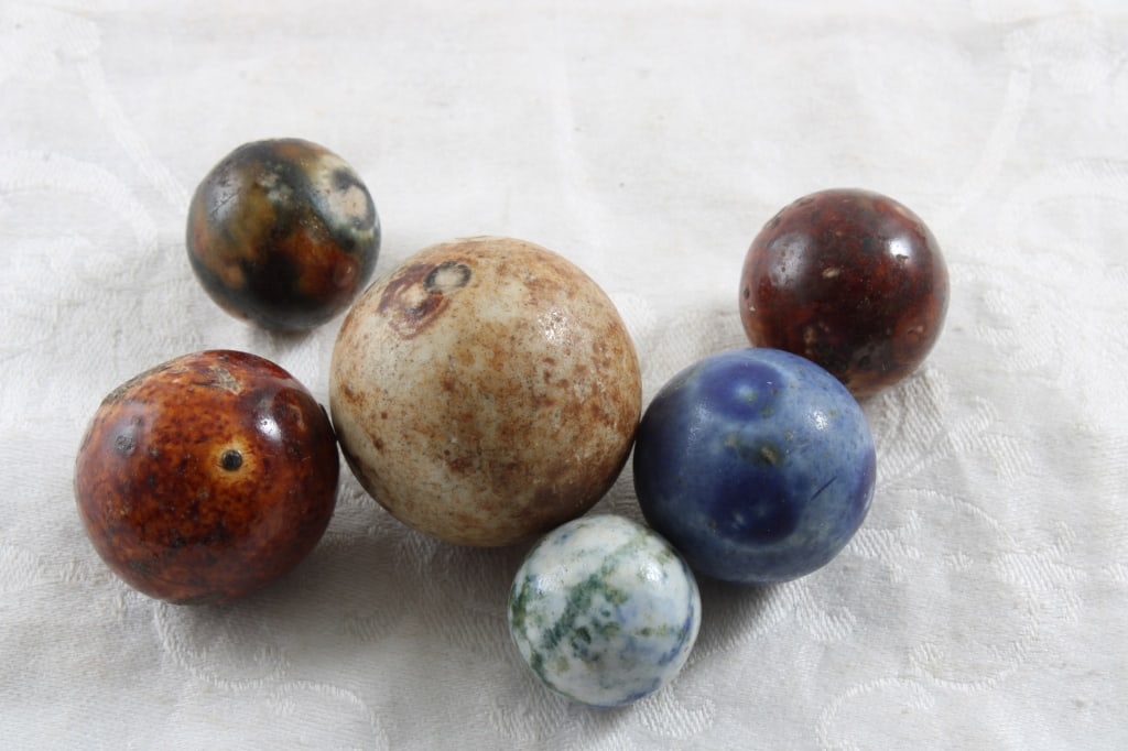 6 Antique Bennington Clay Marbles (1 of 16)