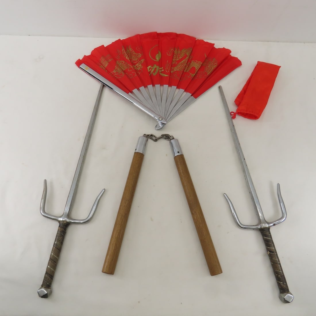 Martial Arts Weapons- Fan, Sai Daggers, Nunchuks: Please ask questions and read terms & conditions before bidding.