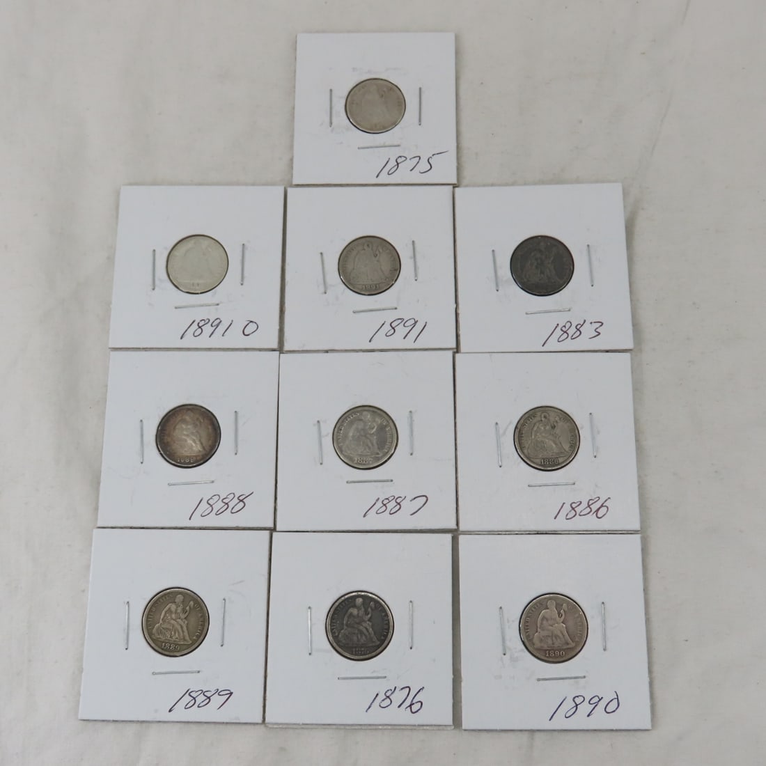 10 Seated Liberty Dimes 1875-1891 (1 of 20)