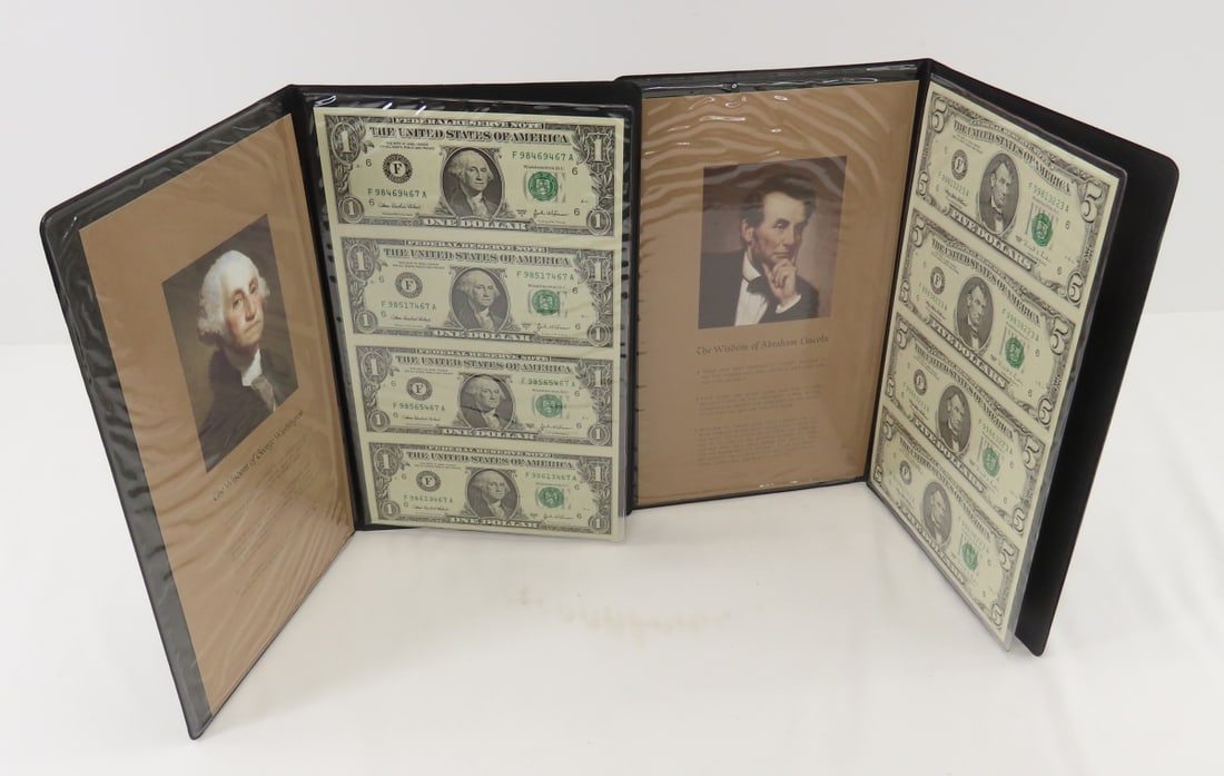 4 1995 $5 & 4 2003 A $1 Uncut Notes in Folios (1 of 9)