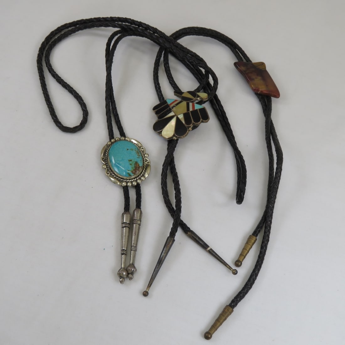 3 Bolo Ties- 1 Turquoise Bell Sterling (1 of 7)