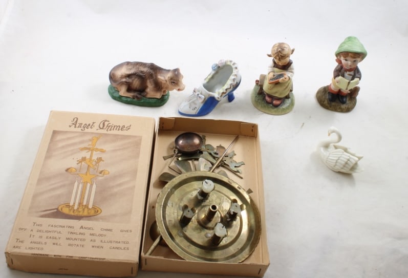 1963 Goebel Figurine, Lenox Swan & More: 1963 Goebel Figurine, Lenox Swan & More Angel chimes CandleHolder in Box, Porcelain Shoe & more as pictured. Please read ask questions an read terms & conditions before bidding.