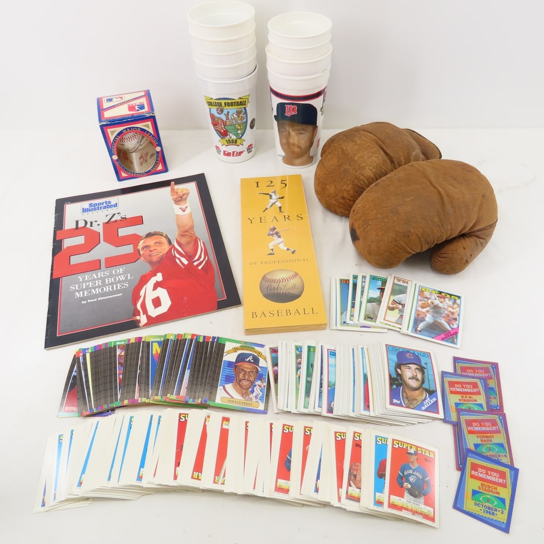 Vintage Boxing Gloves, Sports Cards, Cup & More: Vintage Boxing Gloves, Sports Cards, Cup & More Please read terms & conditions and ask questions before bidding.
