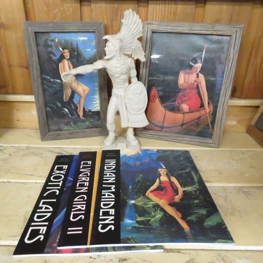 Warrior Statue, 2 Prints & 3 Elvgren Pin-Up Books (1 of 13)