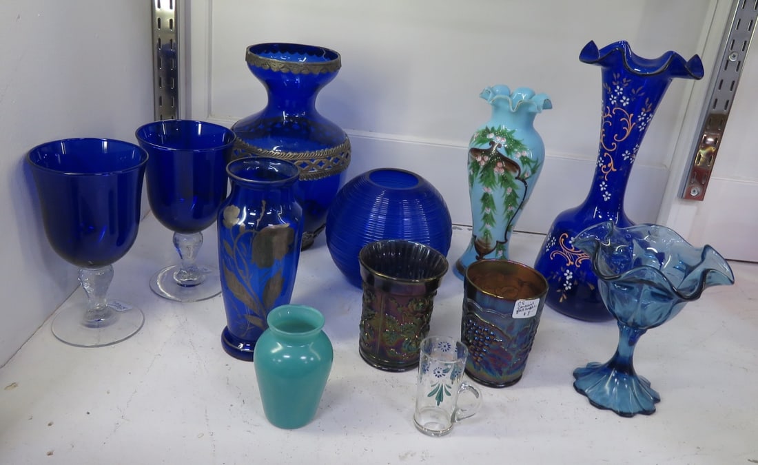 Antique Hand Painted Cobalt & Other Blue Glass (1 of 10)