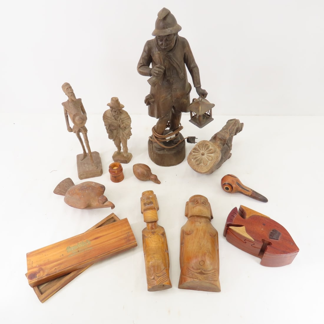 Wooden Sculptures, figures, boxes and more: Wooden Sculptures, figures, boxes and more Please read terms & conditions and ask questions before bidding.