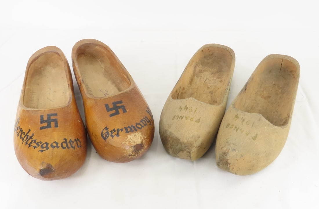 1944 France and 1945 Germany Wooden Clogs: 1944 France and 1945 Germany Wooden Clogs1 pair painted with swastika and Berchtesgaden Germany Please ask questions & read terms & conditions before bidding.