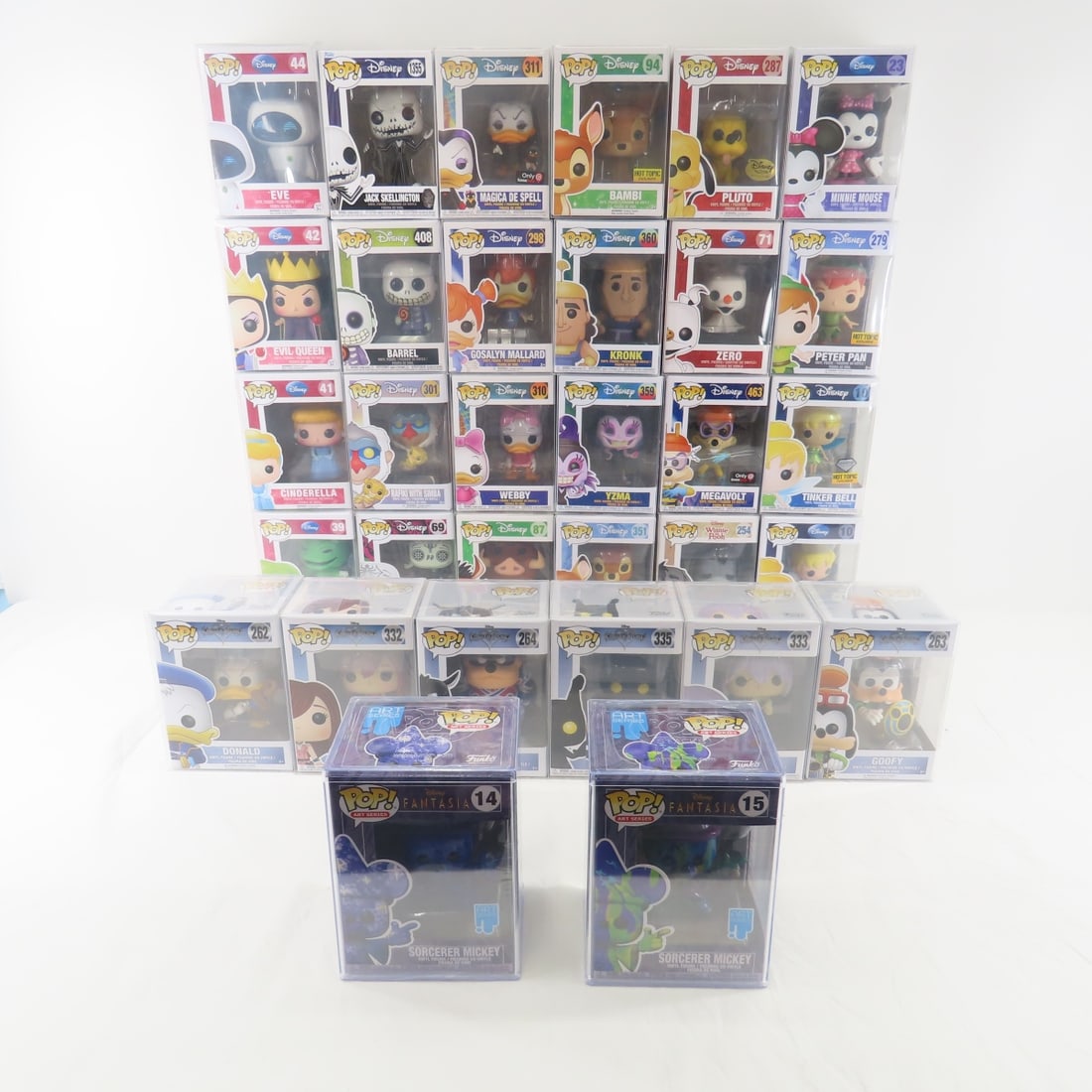 34 Disney Funko Pop! Figures NIP 6 Kingdom Hearts: 34 Disney Funko Pop! Figures NIP 6 Kingdom Hearts Bambi Fantasia Peter Pan Tinkerbell & more all NIP most with plastic box protectors Please ask questions and read terms & condition before bidding.
