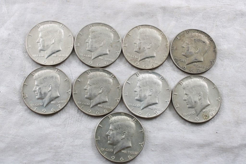 9 Kennedy Half Dollars 6 1966, 2 1967, 1 1969 40% (1 of 15)