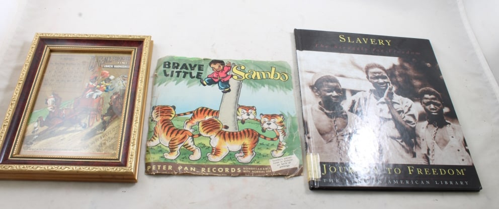 Black Americana Trade Card, Sambo Record, Book: Black Americana Trade Card, Sambo Record, BookFramed Coach Varnishes Trade Card Frame Measures 8 1/2" x 6 1/2", Peter Pan Brave Little Sambo Red Record with Sleeve, Slavery The Struggle for Freedom H/