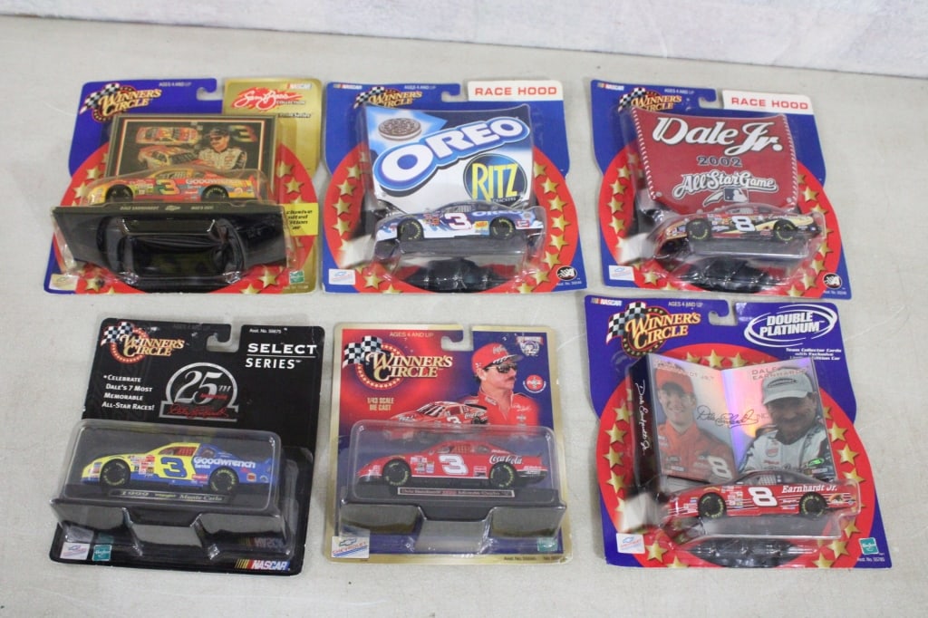 6 Dale Earnhardt & Jr. 1:43 Winners Circle Cars: 6 Dale Earnhardt & Jr. 1:43 Winners Circle CarsDiecast Carded Cars for Dale Earnhardt & Dale Earnhardt Jr as pictured. Please ask questins and read terms & conditions before bidding.