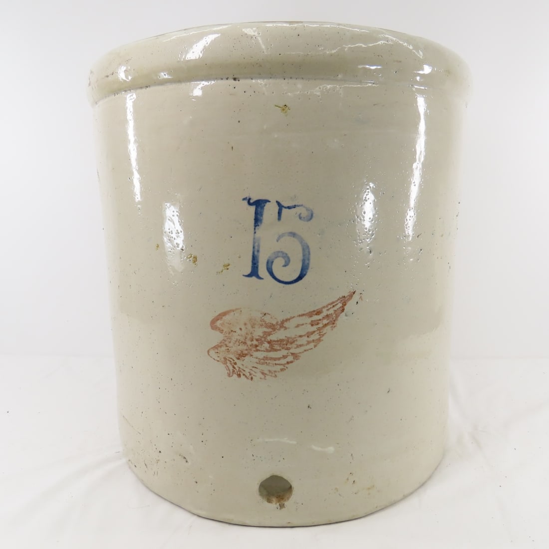 15 Gallon Red Wing crock, 2 factory holes, lg wing (1 of 10)