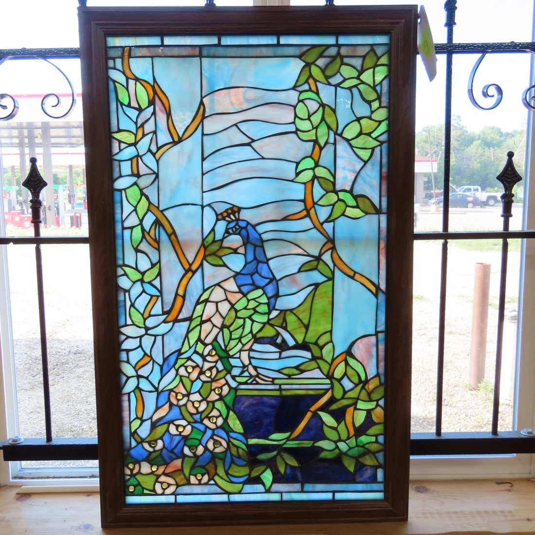 Stained Glass Window with Peacock 23x37" (1 of 6)
