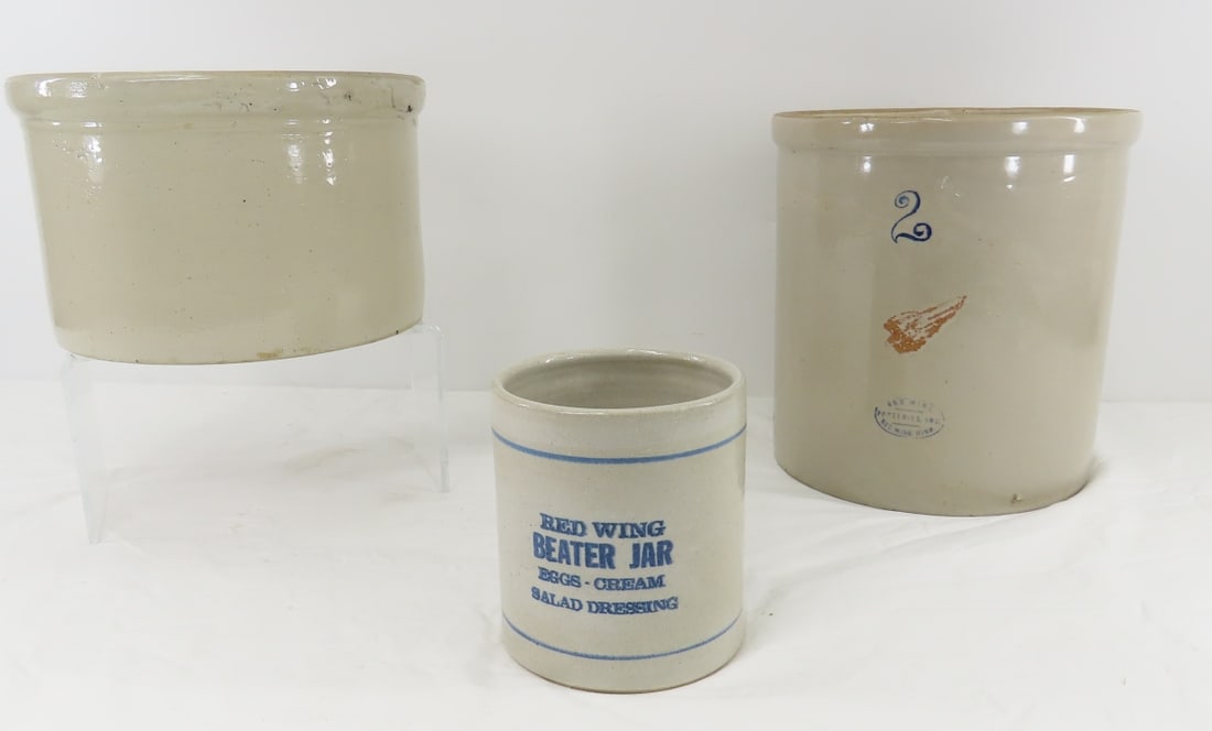 Red Wing Beater Jar, 2 Gallon Crock & Other Crock: Red Wing Beater Jar, 2 Gallon Crock & Other Crock Please ask questions and read terms & conditions before bidding.