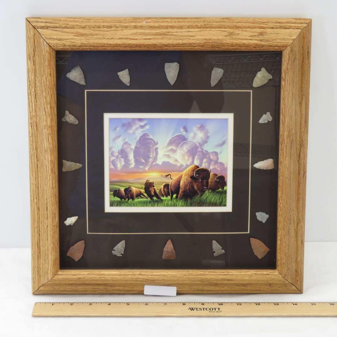 Buffalo print with 16 arrowheads framed & matted (1 of 8)
