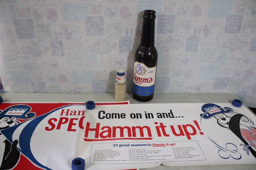 Hamm's Beer 2 Signs, Bottle 25+ Lily Wax Beer Cups (1 of 17)