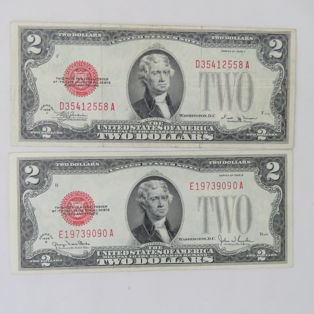 1928 E & 1928 G $2 Red Seal Notes (1 of 10)