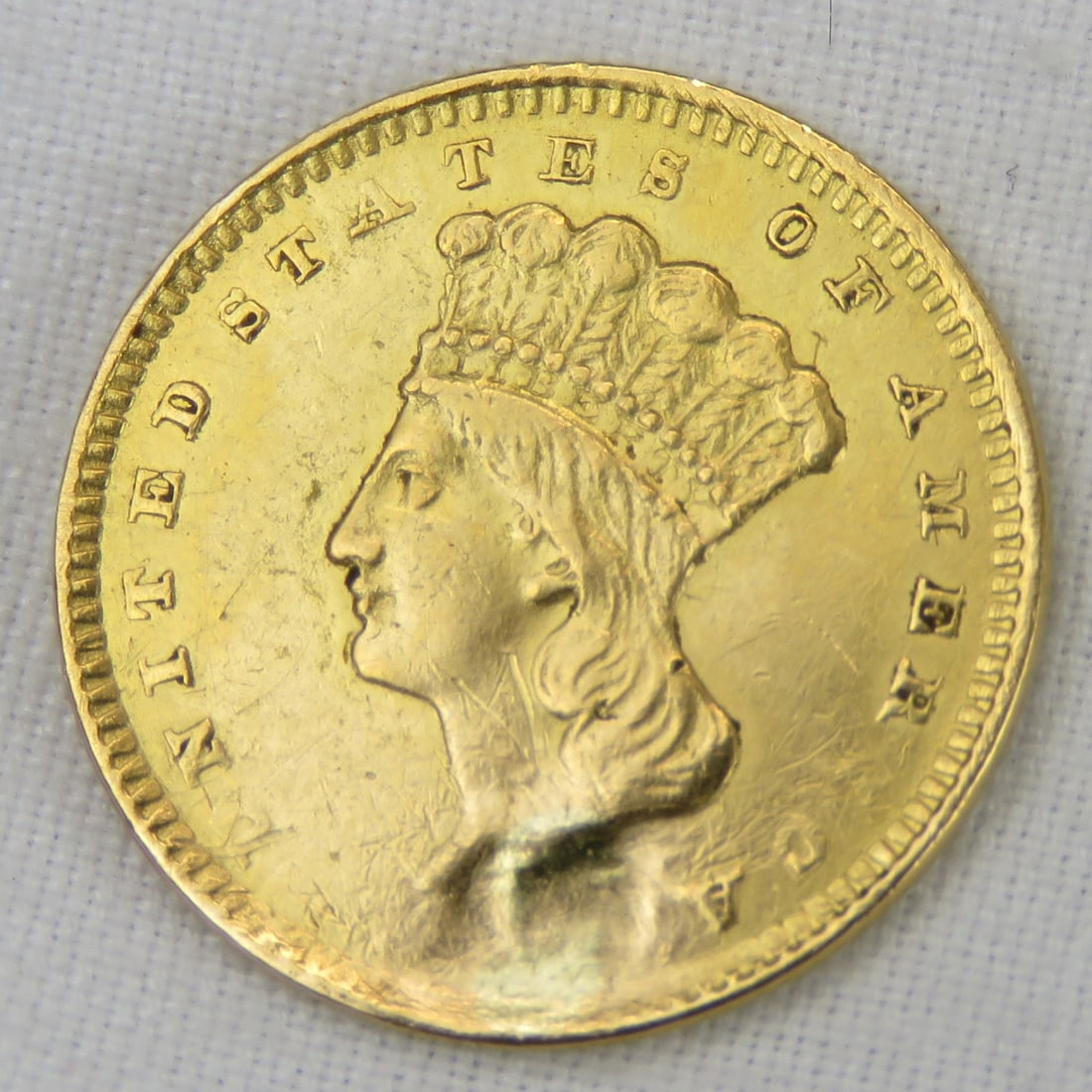 1856 $1 Gold Princess Head - damaged (1 of 2)