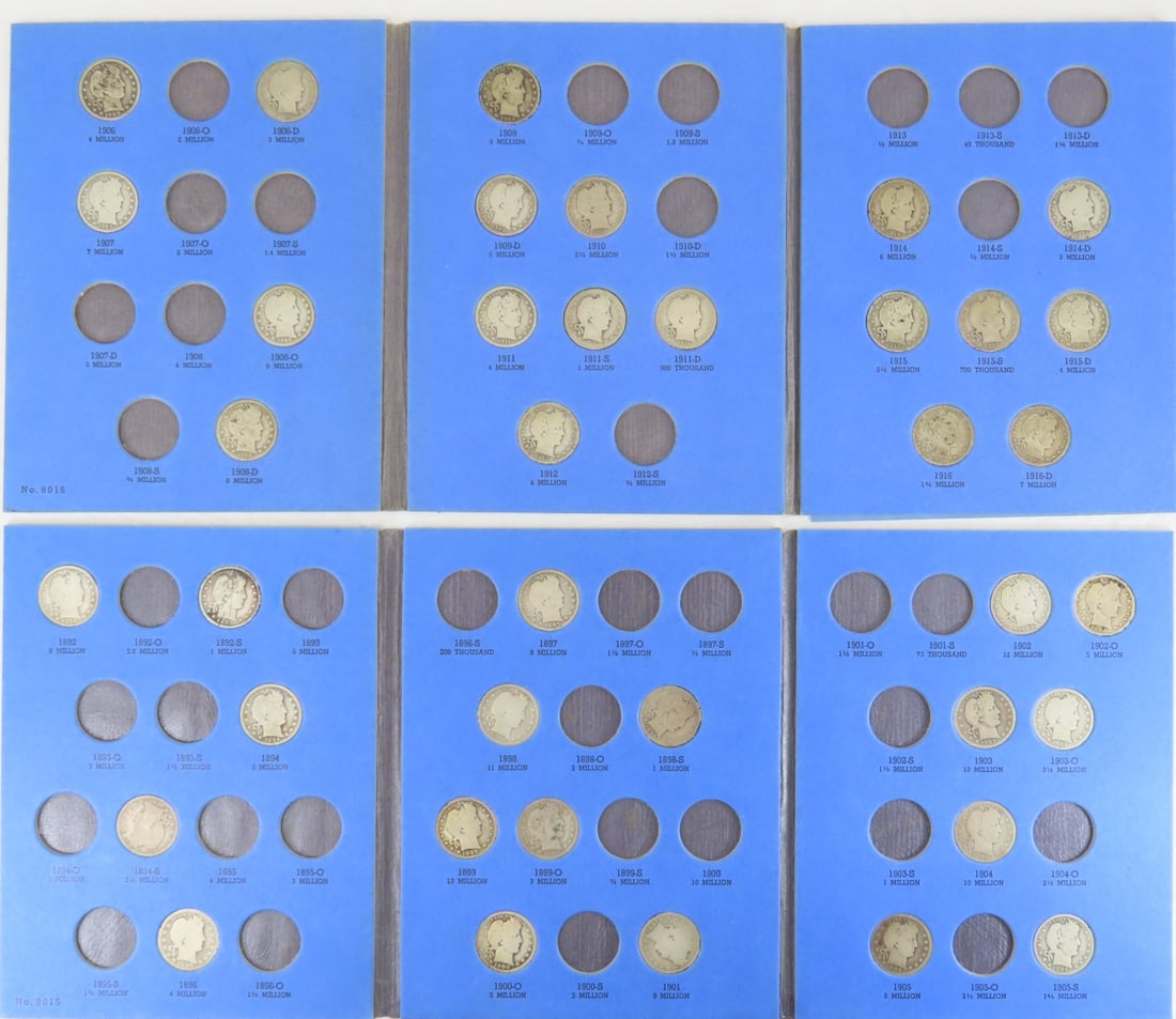 38 Barber Silver Dollars in 2 books 1892-1905: Please ask questions & read terms & conditions before bidding.