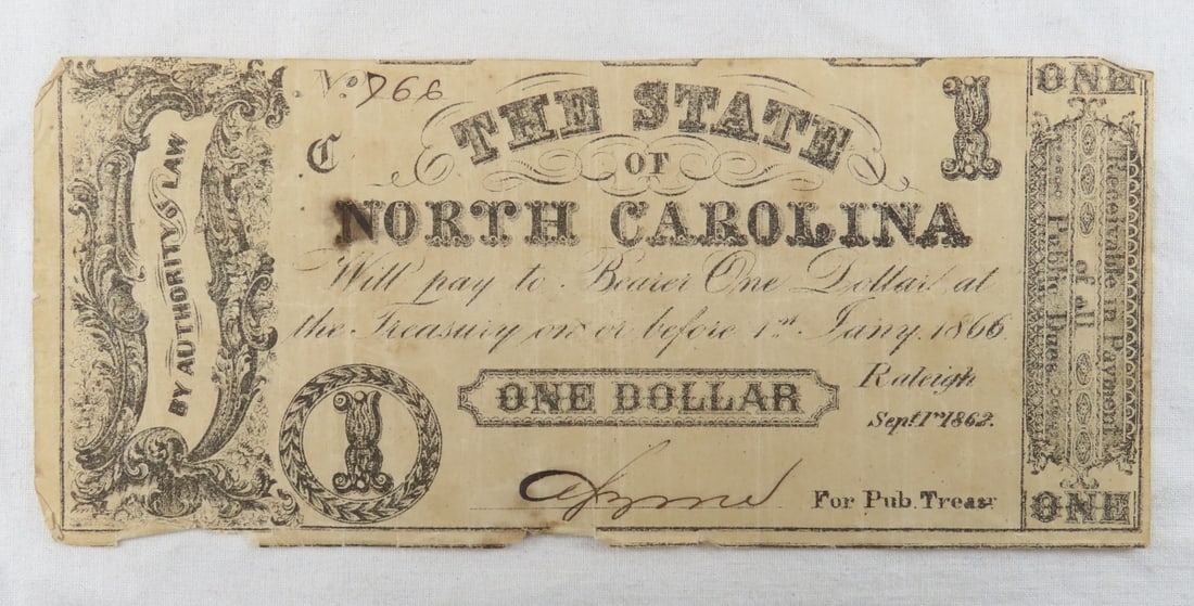 1866 State of North Carolina $1 Note (1 of 2)