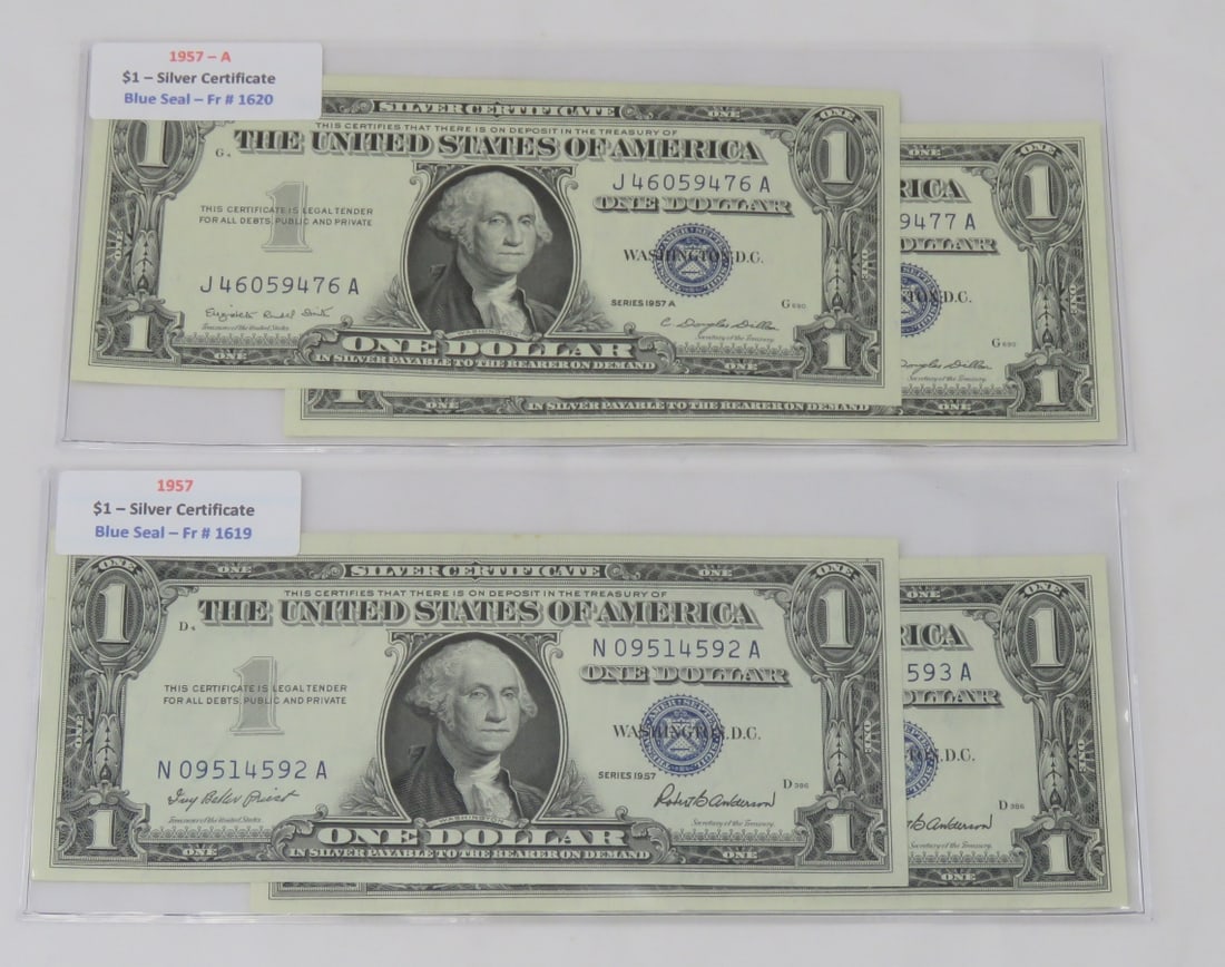 4 UNC 1957 $1 Silver Certificates 2 sets in seq (1 of 5)
