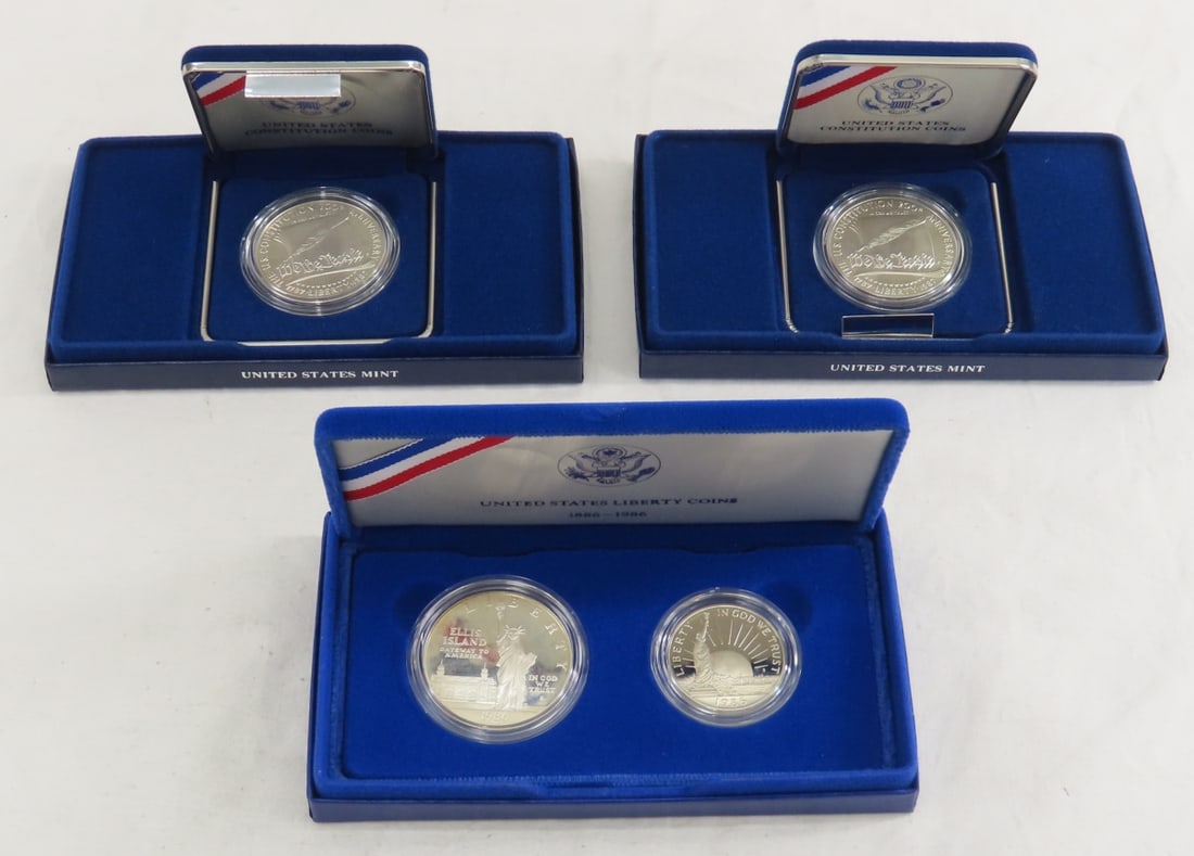 3 Commemorative Silver Proof Dollars, 1 set w/half (1 of 16)