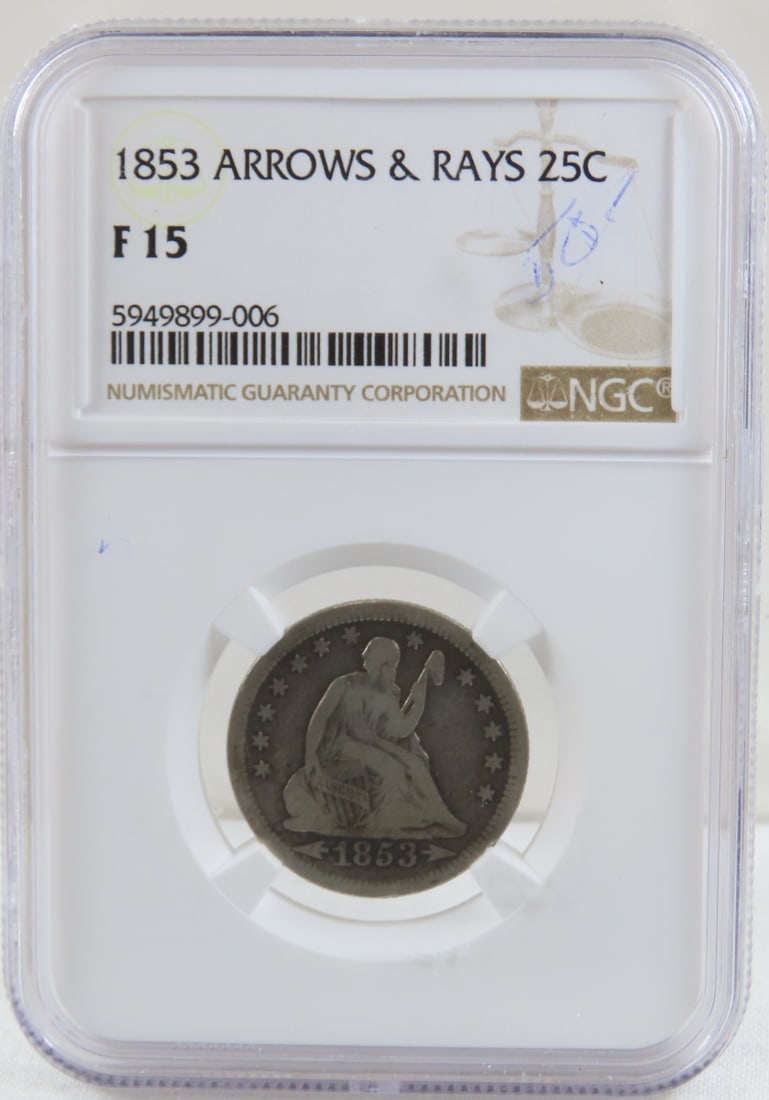 1853 Seated Liberty Quarter Arrows & Rays NGC F15 (1 of 4)