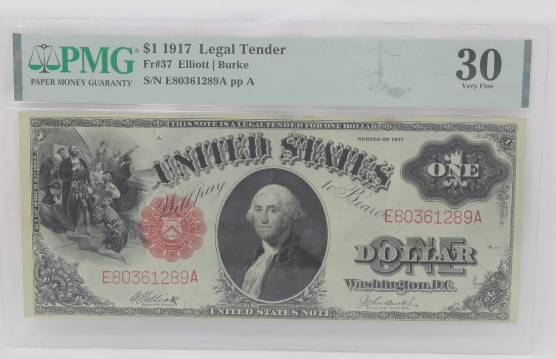1917 $1 Legal Tender Red Seal Note PMG VF30 (1 of 10)