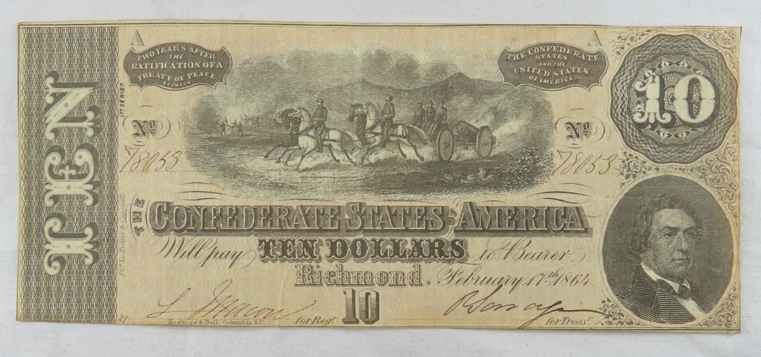 1864 Confederate States $10 Note (1 of 6)