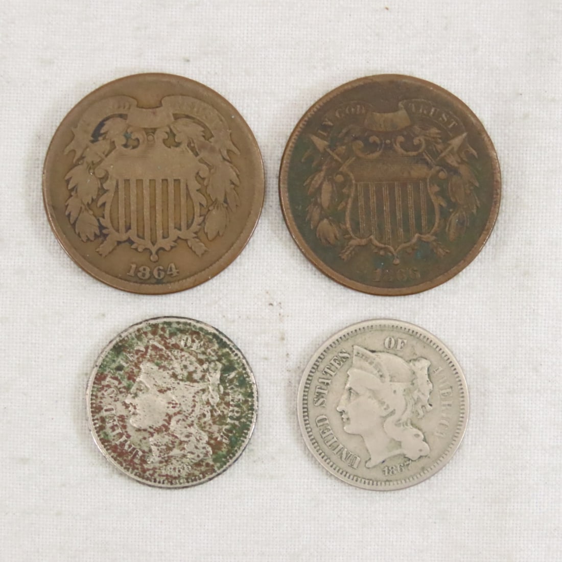 1866 & 67 3 Cent Nickels, 1864 & 66 2 Cent Shield (1 of 10)
