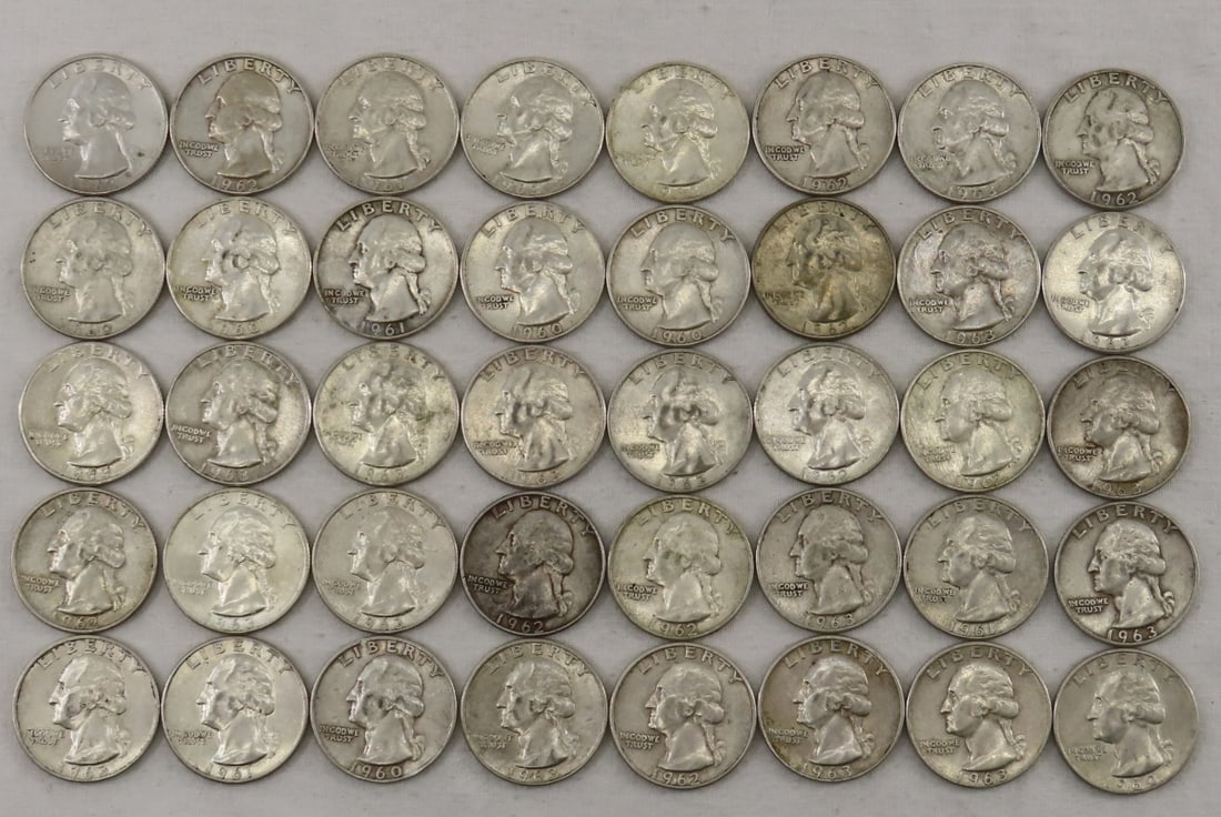 $10 Face Value 1960-63 Silver Washington Quarters (1 of 20)