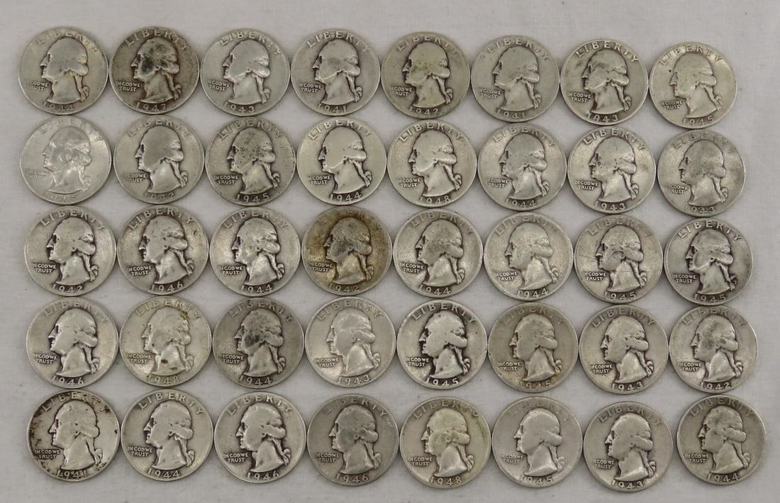 $10 Face Value 1940's Silver Washington Quarters (1 of 20)