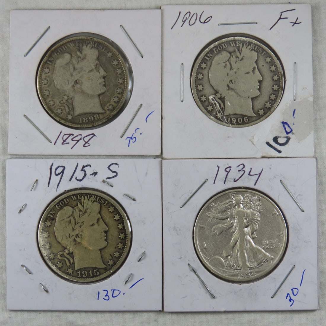 4 Half Dollars 1898, 1906, 1915 S Barber, 1934 (1 of 10)