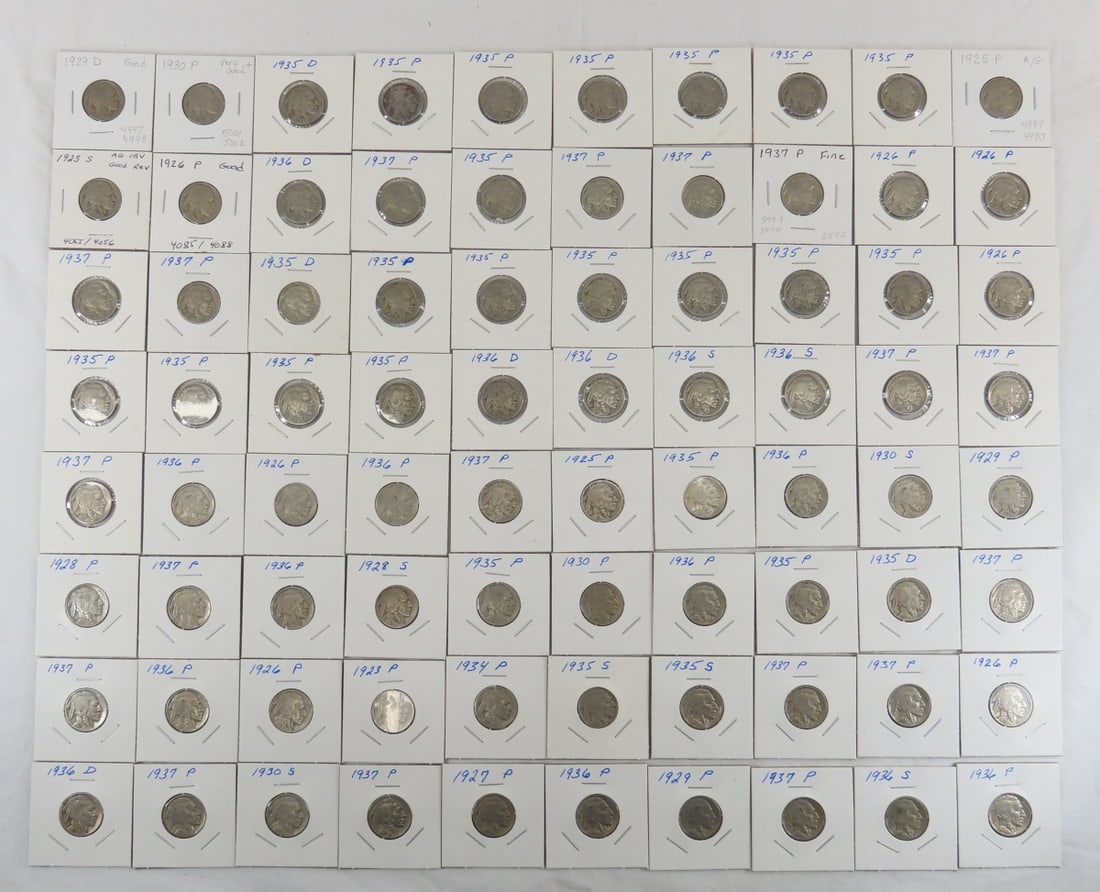 80 1920's - 1930's Carded Buffalo Nickels: Please ask questions and read terms & conditions before bidding.
