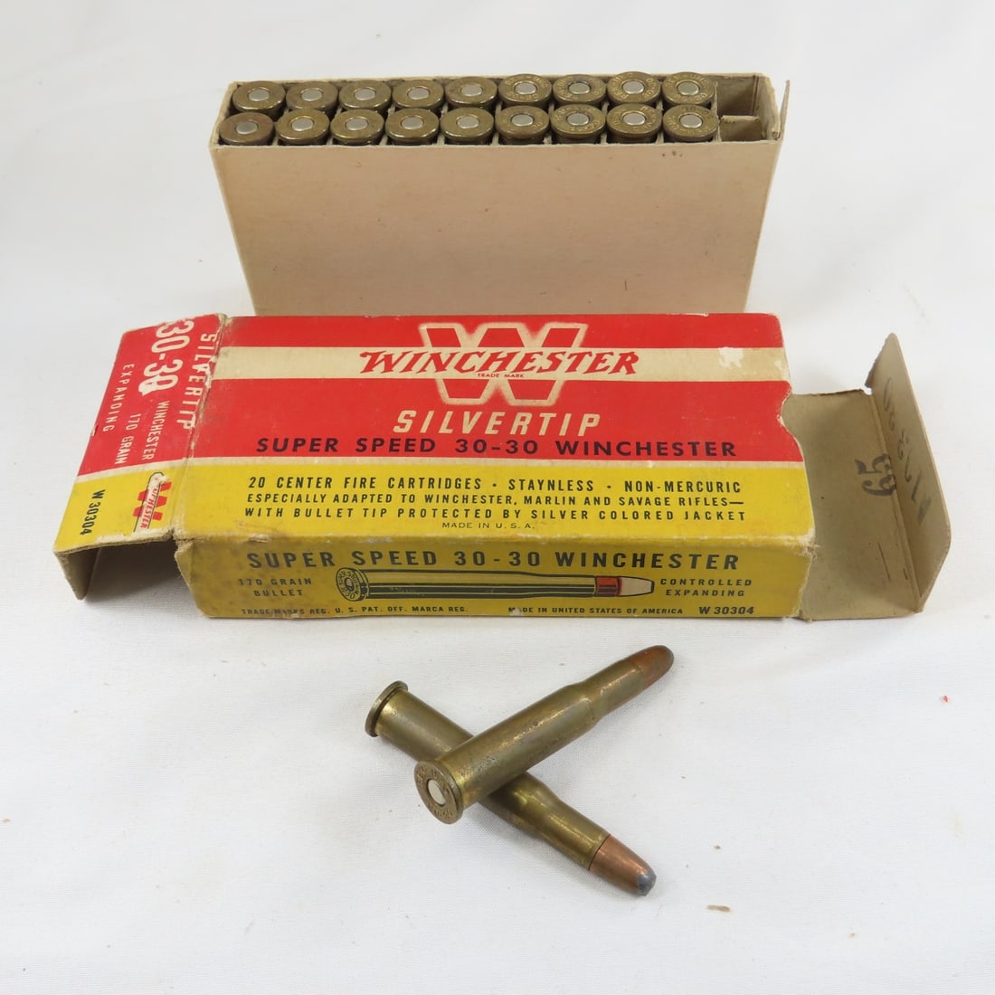20 Vtg Winchester Super Speed WIN 30-30 Cartridges: for Winchester, marlin & Savage rifles, silvertip, 170gr expanding CF, very good overall condition in vintage box which shows wear and tear from age, ammo may have corrosion and may not all be correct