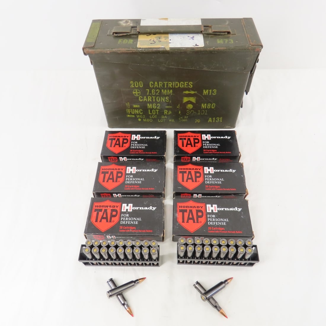 120 Hornady .223 Rem TAP Cartridges: 55gr TAP FPD personal defense rounds in 6 boxes, excellent condition in metal 7.62 military ammo can Please ask questions and read terms & conditions before bidding.