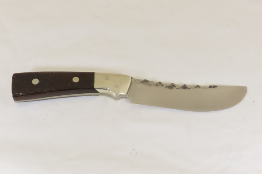 Hand Made Custom Knife by Dr. Robert E Molenaar: Hand Made Custom Knife by Dr. Robert E Molenaar 5160 steel blade with file work, hollow ground, pinned & soldered Nickel silver bolster. blade measures 4.5 inches 9.25 inches overall. Signed R.E.M. Pl