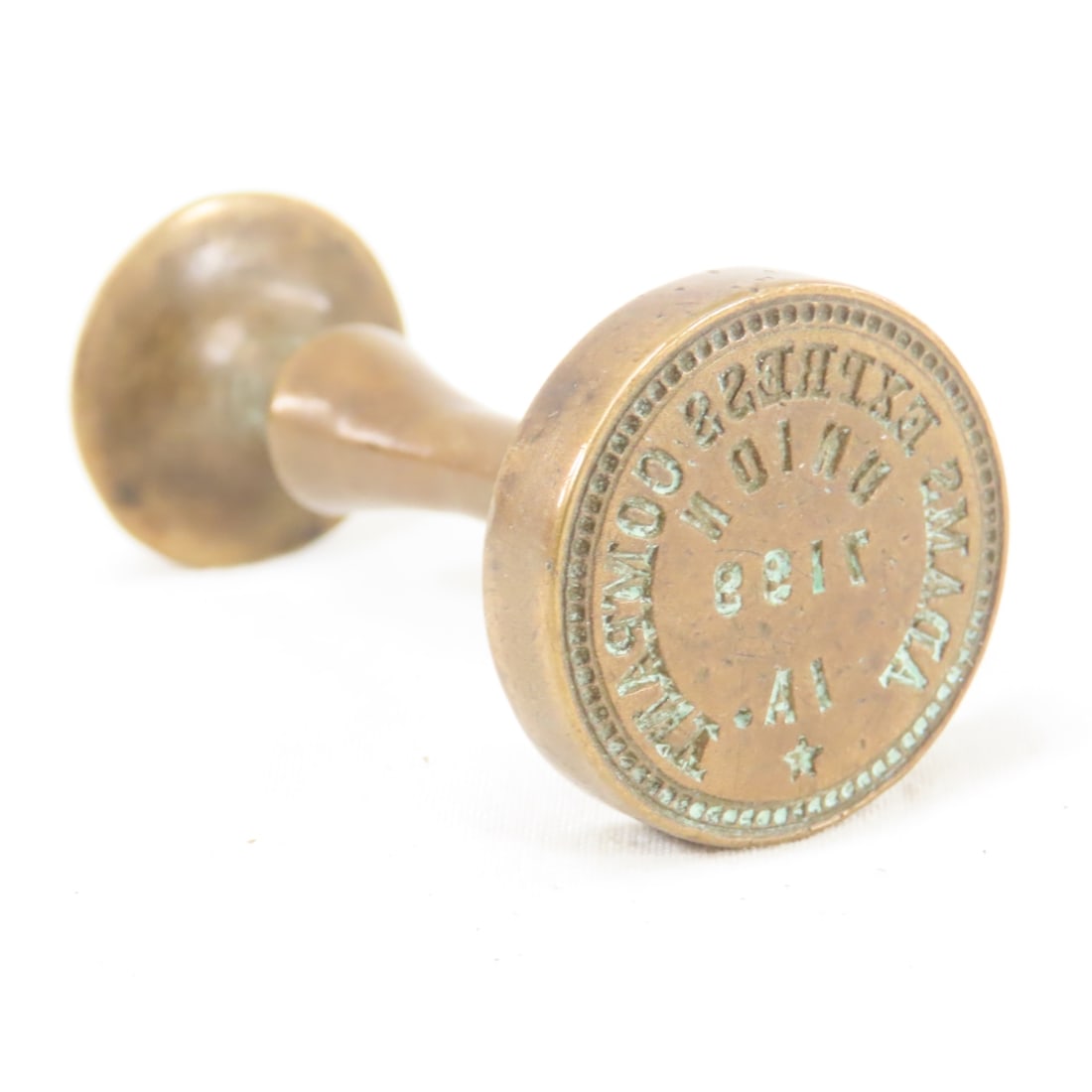 Adams Express Company Union IA 7189 Wax Sealer: all brass. From the Collection of Don L. Hofsomer. Please ask questions and read terms & conditions before bidding.