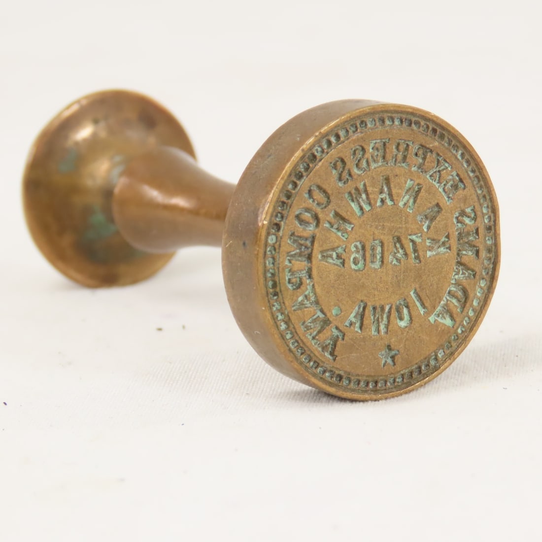 Adams Express Co Kanawha Iowa 7408 Wax Sealer: all brass. From the Collection of Don L. Hofsomer. Please ask questions and read terms & conditions before bidding.