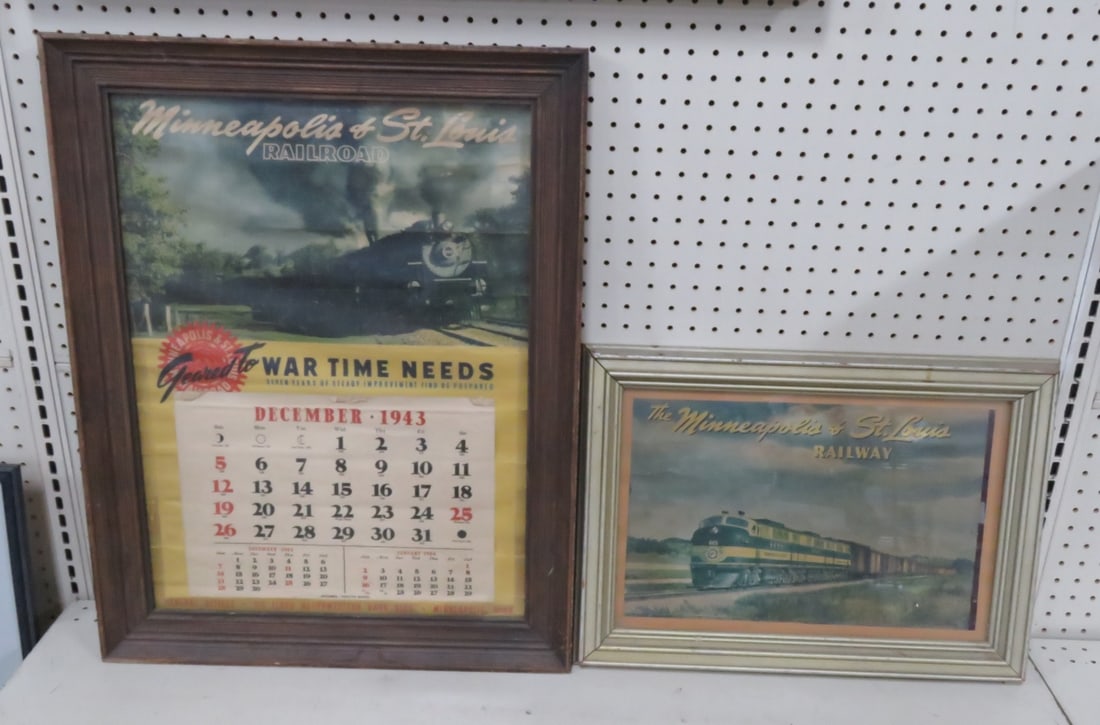 1943 M&STL Calendar and Other Calendar Topper: calendar only has Dec 1943 in frame 22x28", both have some minor damage and wear. From the estate of the late Dennis Holmes. Please ask questions and read terms & conditions before bidding.