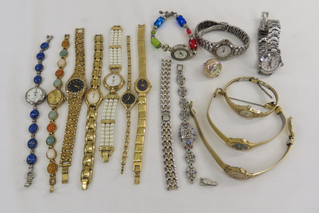 Ladies Watches- Badavici lapis & sterling: Ladies Watches- Badavici lapis & sterling -vintage Sorna pendant, Berenger, Elgin, Seiko, faux Tag Heuer Tiger Woods Edition Watch, and others- need batteries Please ask questions and read terms & con