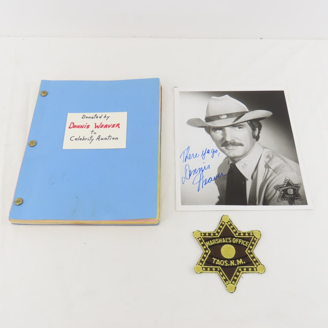 Dennis Weaver Autographed McCLoud script & photo: Dennis Weaver Autographed McCLoud script & photo - Please ask questions and read terms & conditions before bidding.