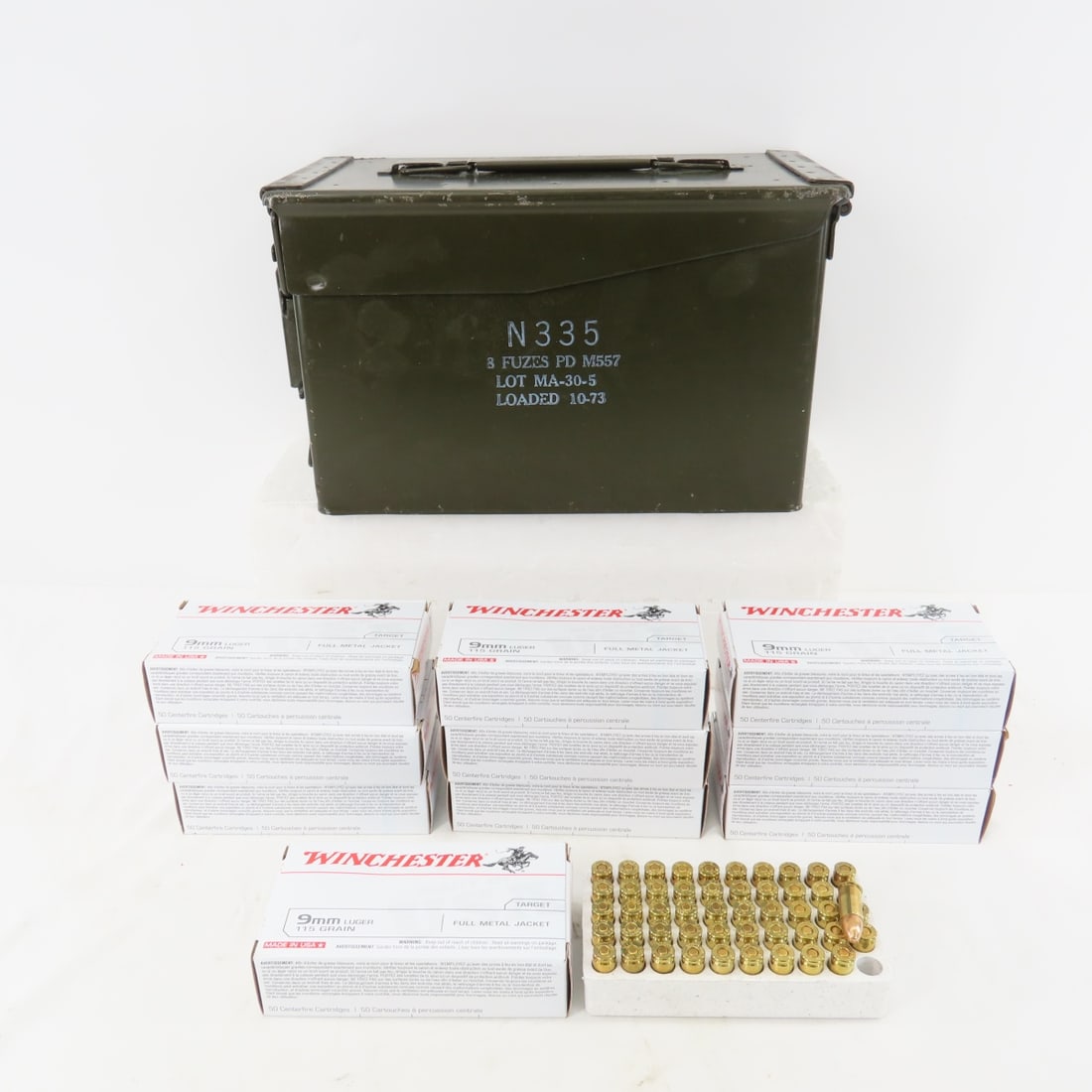 Ammunition 500 rounds Winchester 9mm Luger: Ammunition 500 rounds Winchester 9mm Luger-115gr FMJ in metal ammunition can. Please ask questions and read terms & conditions before bidding.