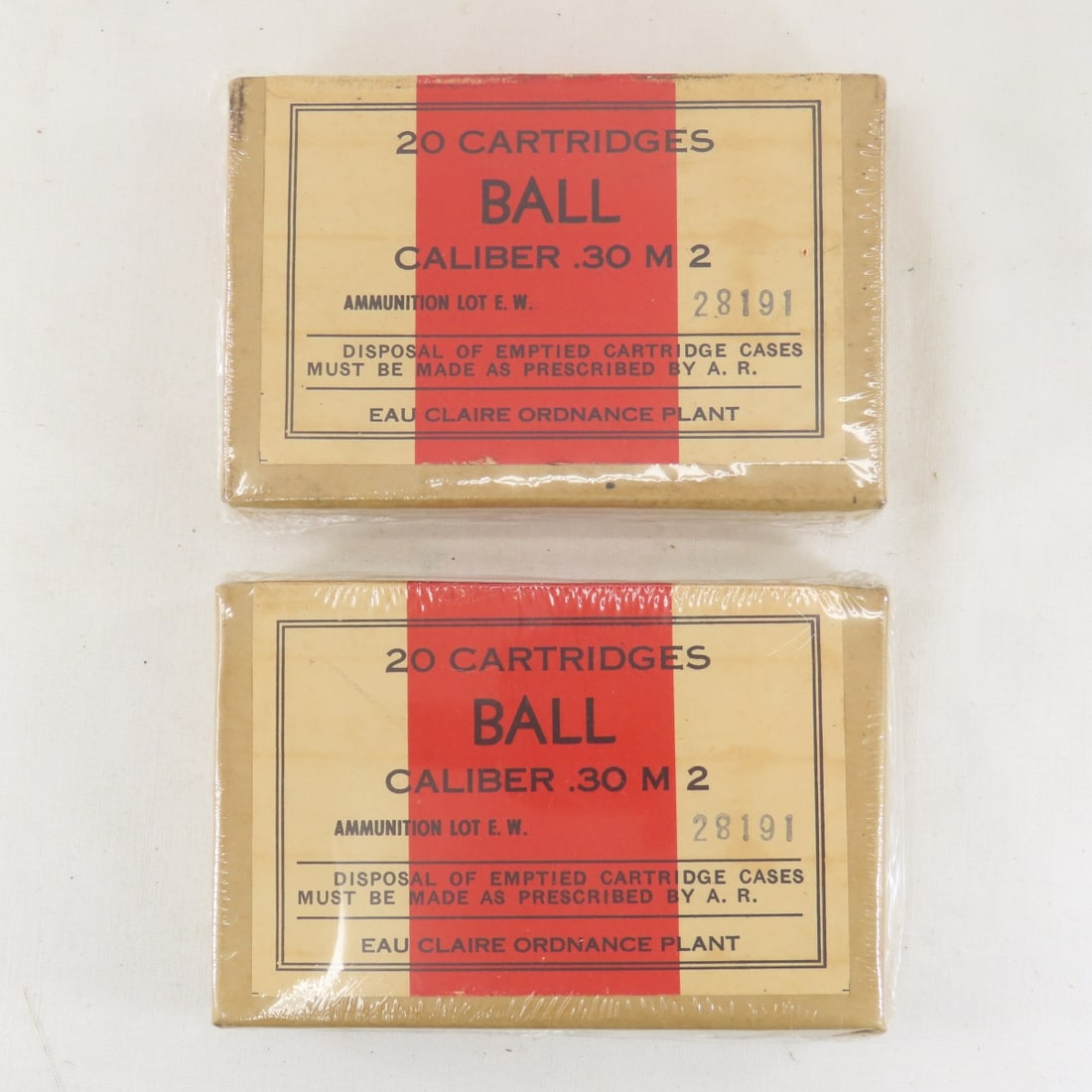 Ammunition 40 rounds Cal 30 M2 ball: Ammunition 40 rounds Cal 30 M2 ball-2 sealed boxes of 20 Eau Claire ordnance plant. Please ask questions and read terms & conditions before bidding.