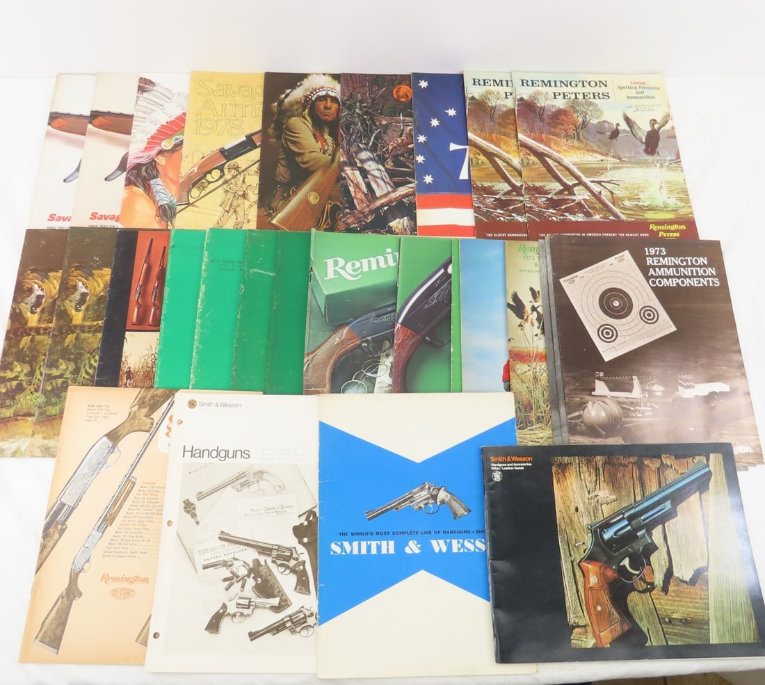 18 Remington, 7 Savage & 3 S&W Publications: 18 Remington, 7 Savage & 3 S&W Publications - Remington Peters: 1969 (2), 1970 (2), 1971, 1972 (4). 1972 Price List, 1973 & 1974 Remington Ammunition Components, Remington Sporting Firearms & Ammuniti