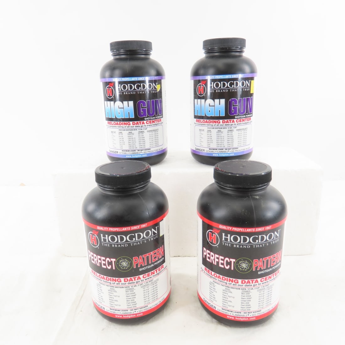 4 pounds mixed Hodgden shotgun powder: 4 pounds mixed Hodgden shotgun powder - 2 pounds perfect pattern & 2 pounds High Gun Please read terms & conditions and ask questions before bidding.